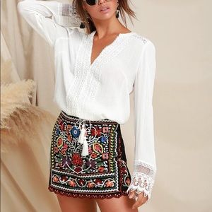 NWT LULUS Don't Stop the Party Black Embroidered Mini Skirt